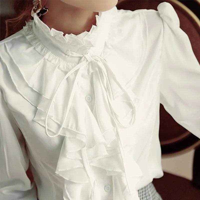 Lolita Shirt Long Sleeve Stand Collar Chiffon Top