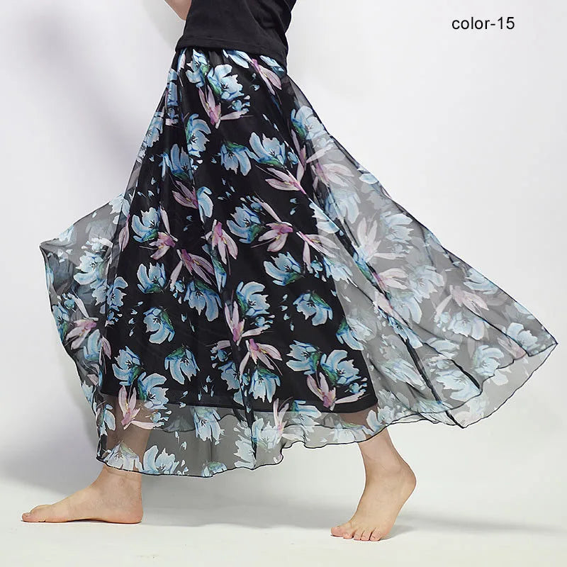 Elegant Floral Print Chiffon Skirt