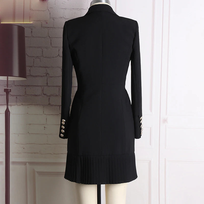 Long Sleeve Notched Collar Double Breasted Buttons Dress