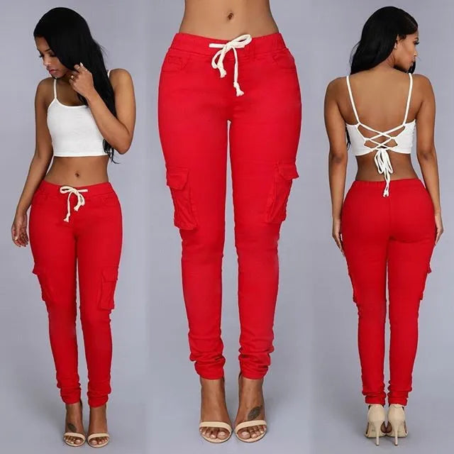 Drawstring Long Pencil Skinny Pants