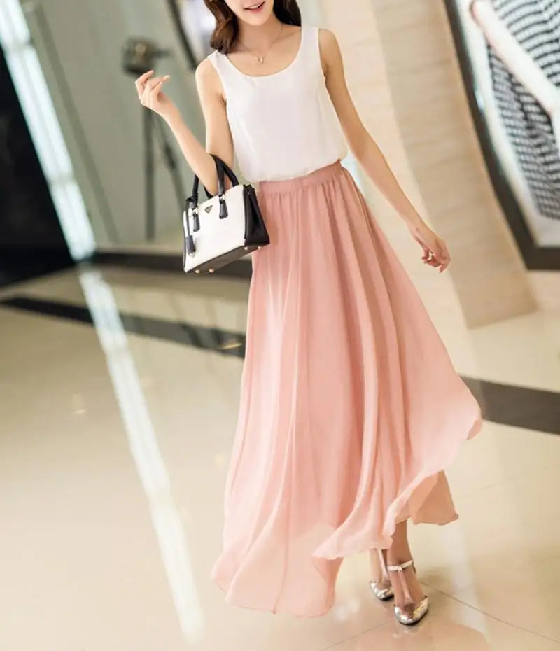 High Waist Chiffon Skirt