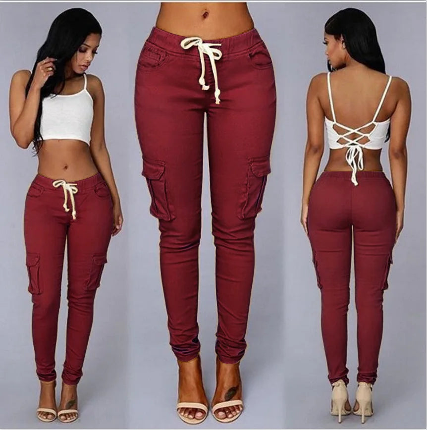 Drawstring Long Pencil Skinny Pants