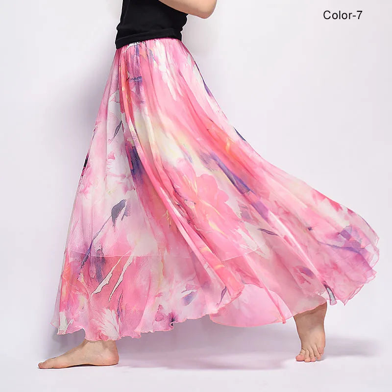 Elegant Floral Print Chiffon Skirt