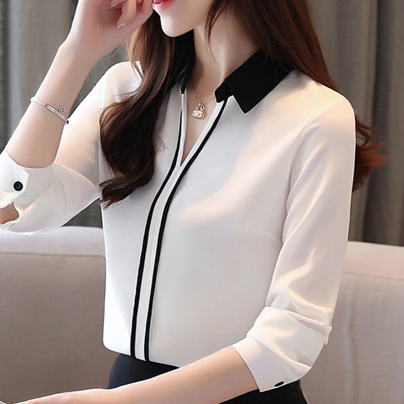 Down Collar Chiffon Office Blouse