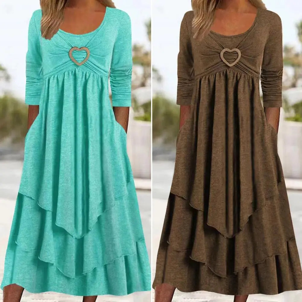 Long Sleeve  O-Neck Maxi Dress