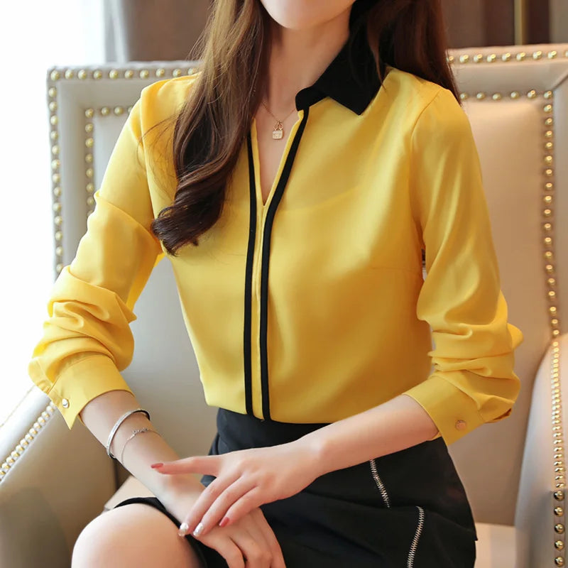 Down Collar Chiffon Office Blouse