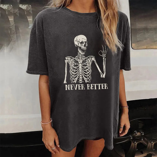 Vintage Skulls Print  Short Sleeve Loose T Shirt