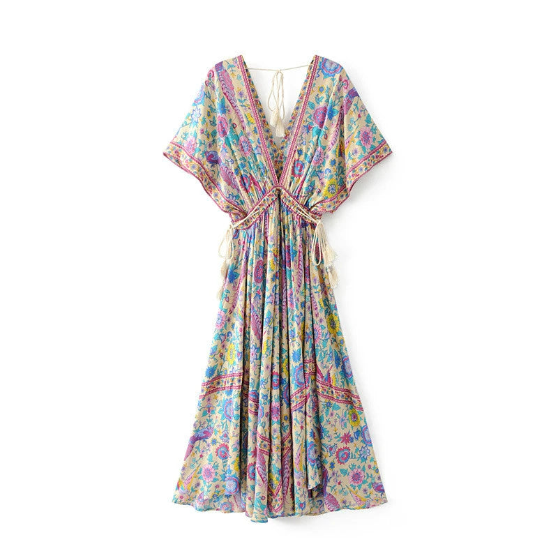 Floral Bat Sleeve Bohemian Maxi Dress