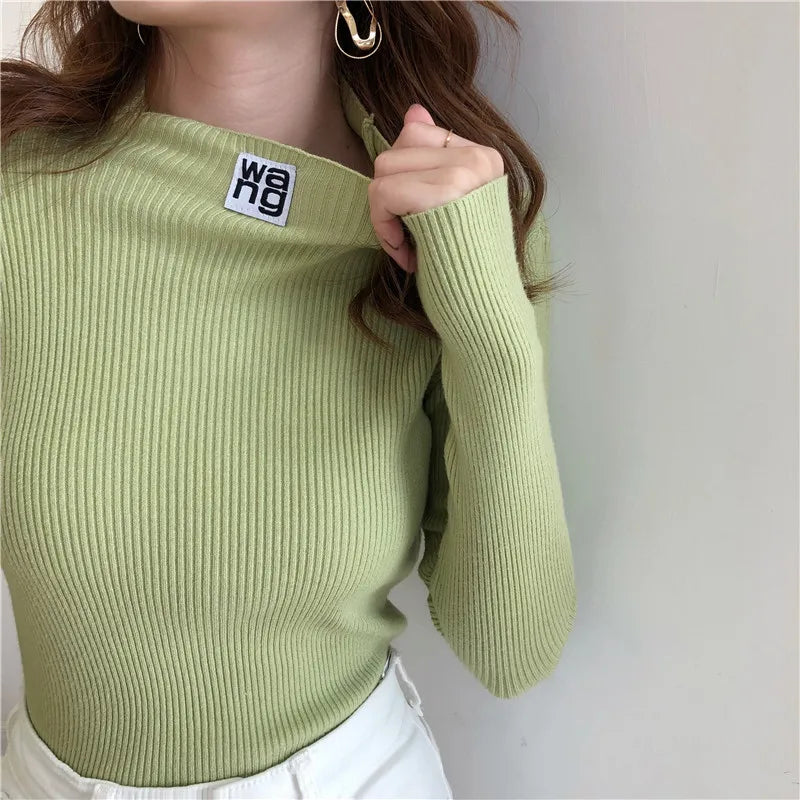 Half Turtleneck Pullovers Solid Appliques Women Sweaters