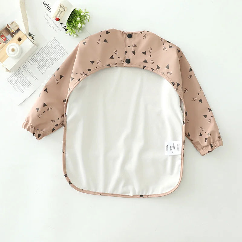 Baby's Soft Waterproof Long Sleeves Adjustable Feeding Cloth