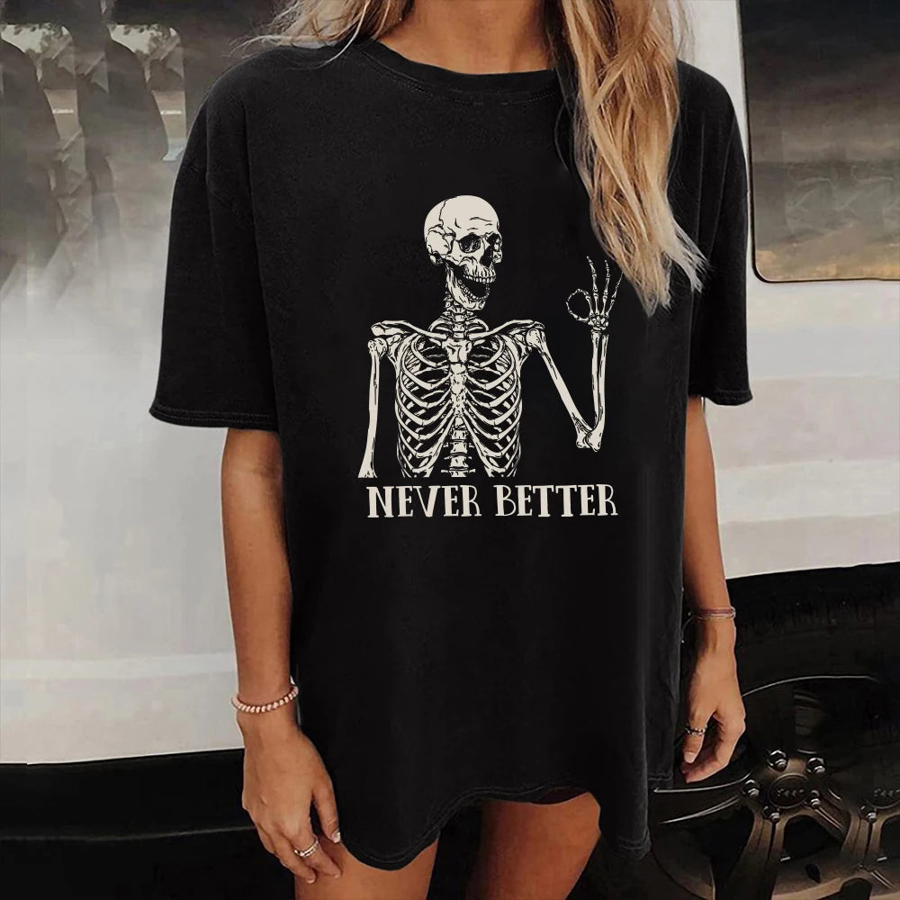 Vintage Skulls Print  Short Sleeve Loose T Shirt