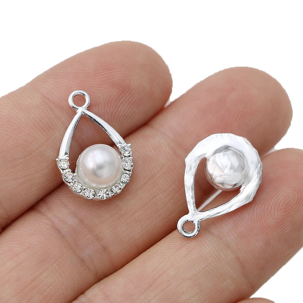 Silver Plated Crystal Teardrop Pearl Charm Pendant