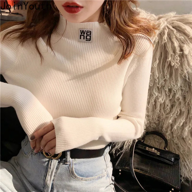 Half Turtleneck Pullovers Solid Appliques Women Sweaters