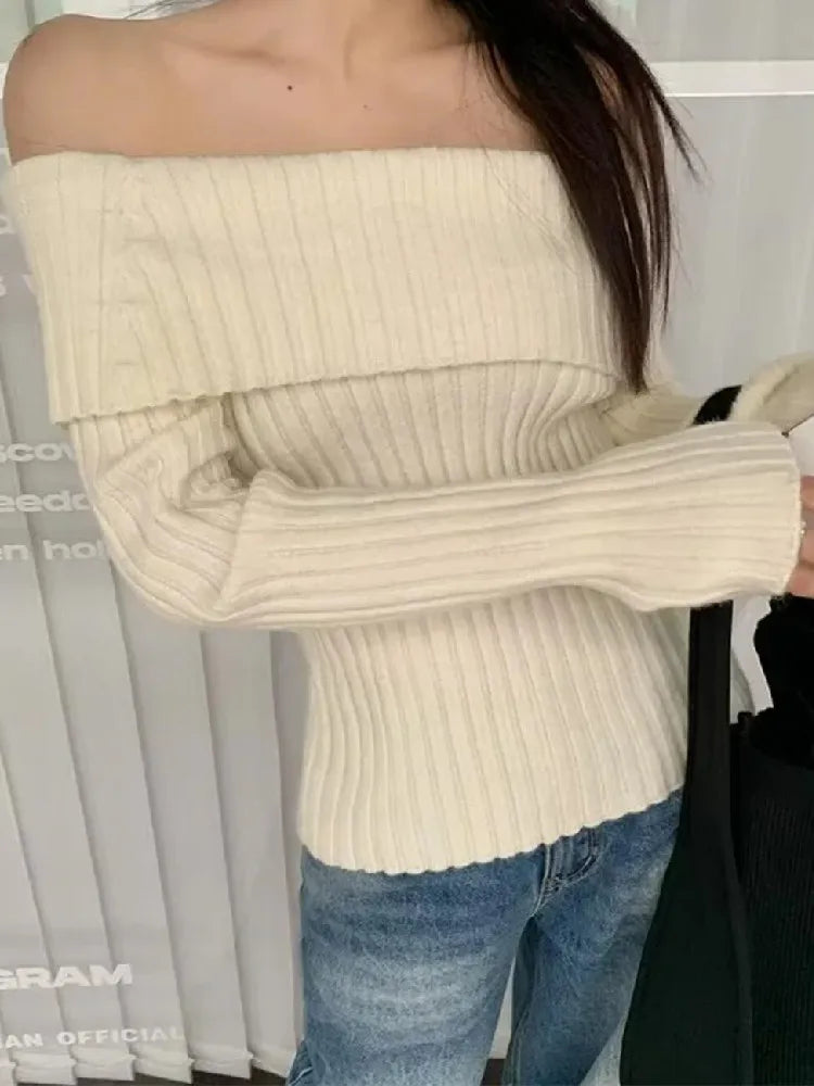 Off The Shoulder Full Sleeve Knitwear Jumper