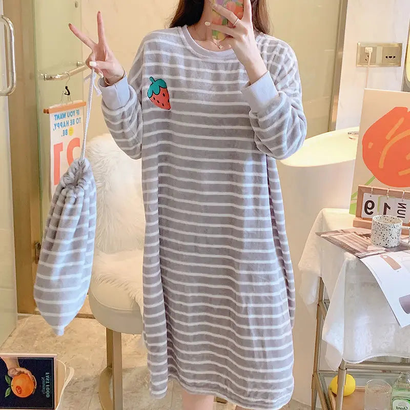 O Neck Long Thicken Nightgown