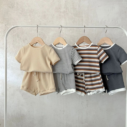 Baby Cotton Short-sleeve Stripes Print Outfit