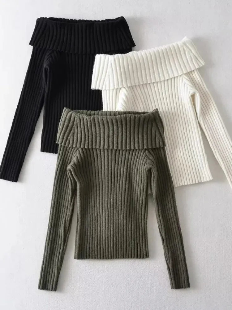 Off The Shoulder Full Sleeve Knitwear Jumper