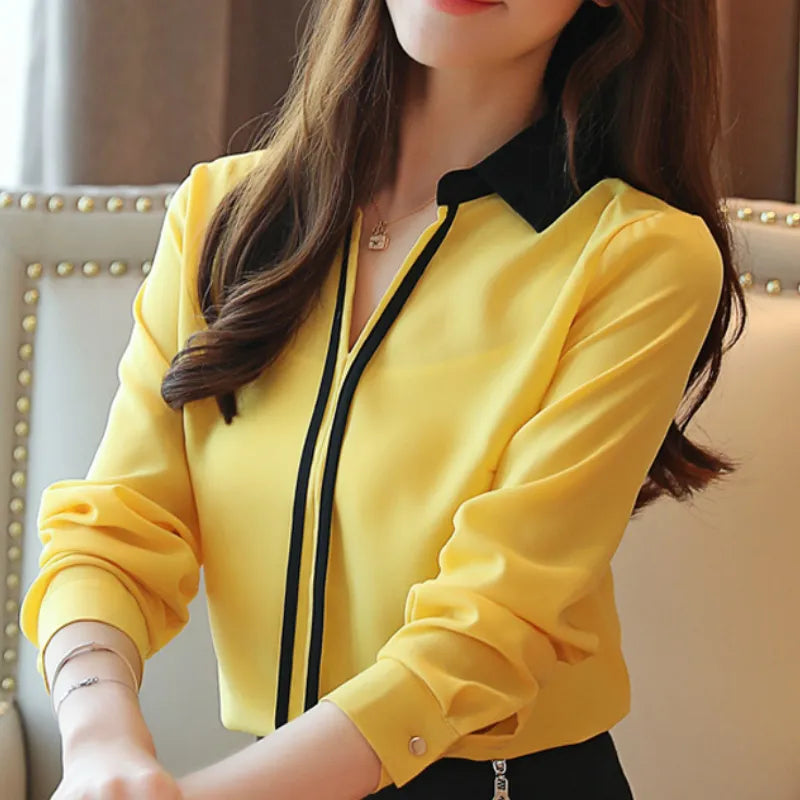 Down Collar Chiffon Office Blouse