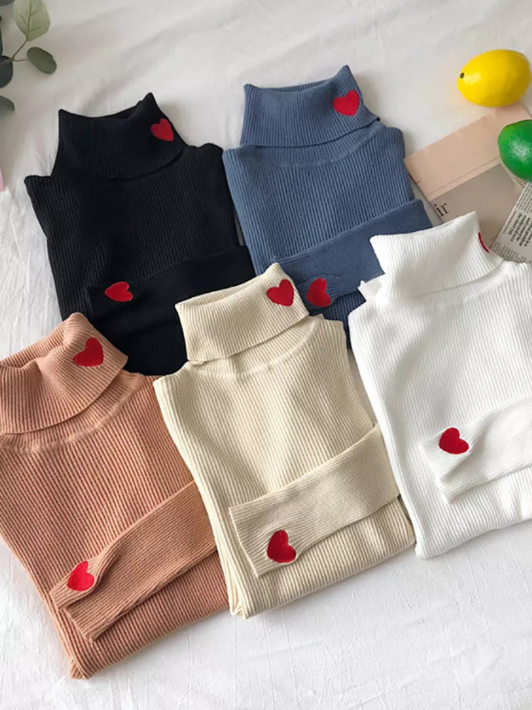 Turtleneck Autumn Winter Basic Women Sweaters Fit Soft Warm Tops