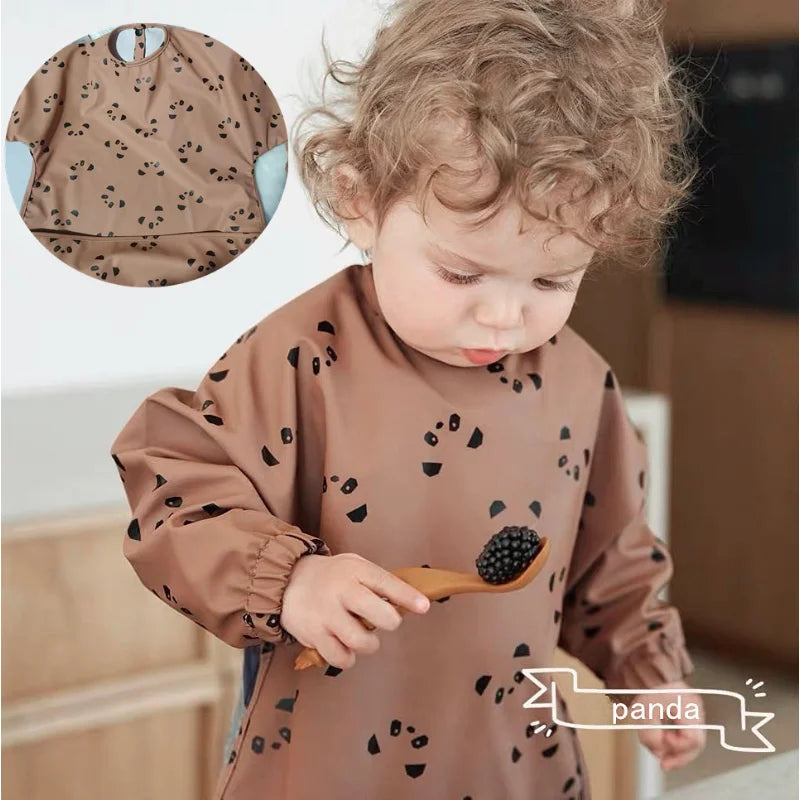 Baby's Soft Waterproof Long Sleeves Adjustable Feeding Cloth