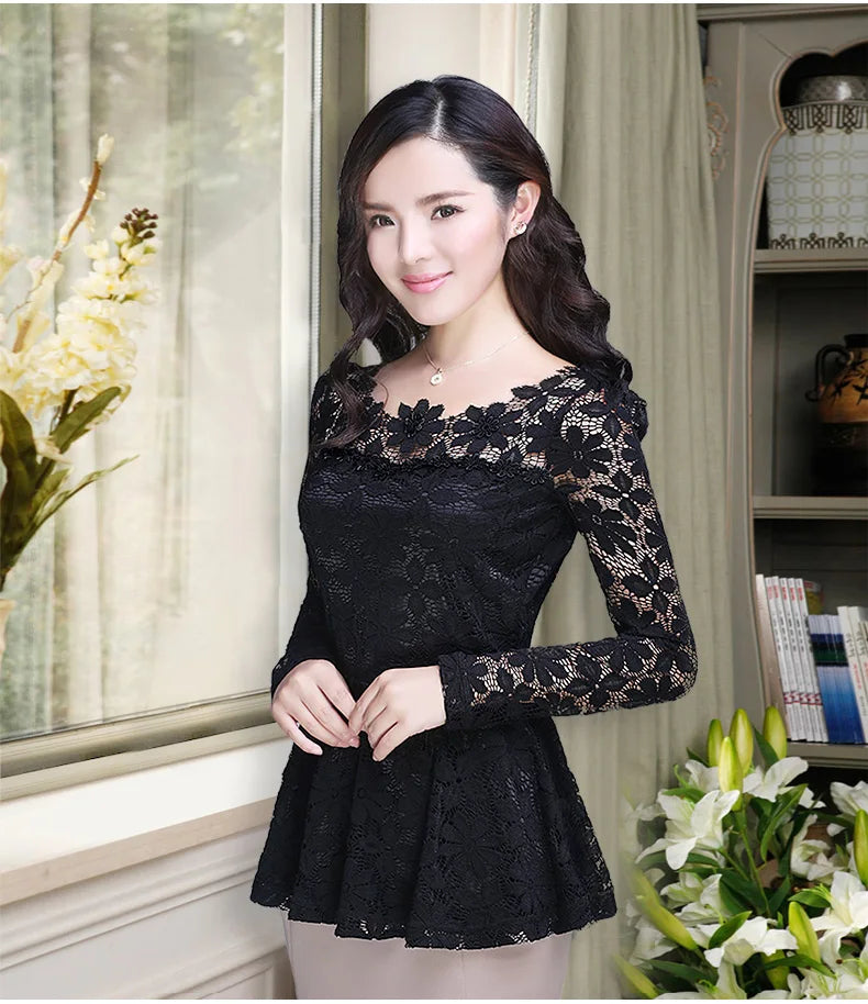 Ruffles blouse Long sleeve Lace Shirt