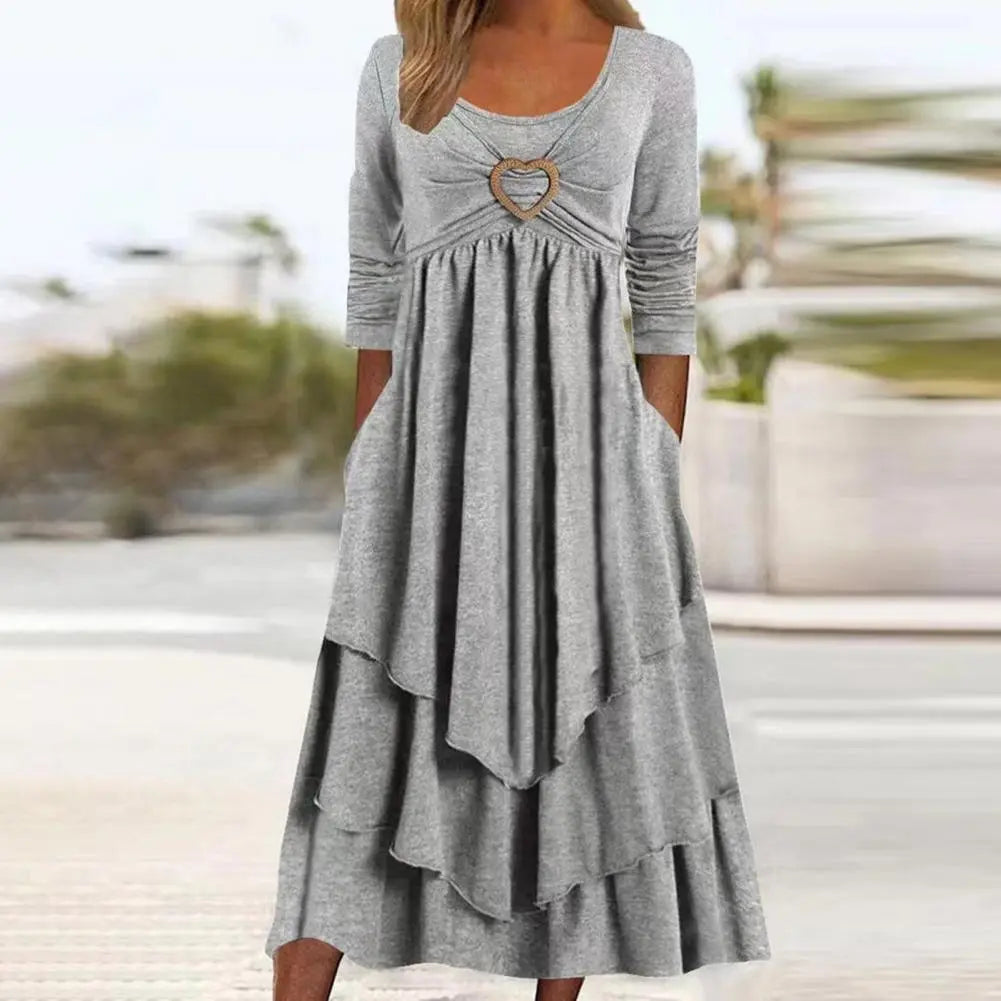 Long Sleeve  O-Neck Maxi Dress