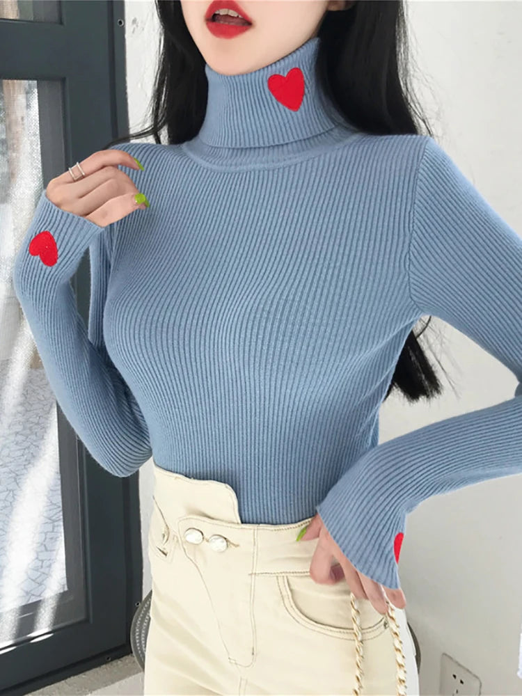 Turtleneck Autumn Winter Basic Women Sweaters Fit Soft Warm Tops