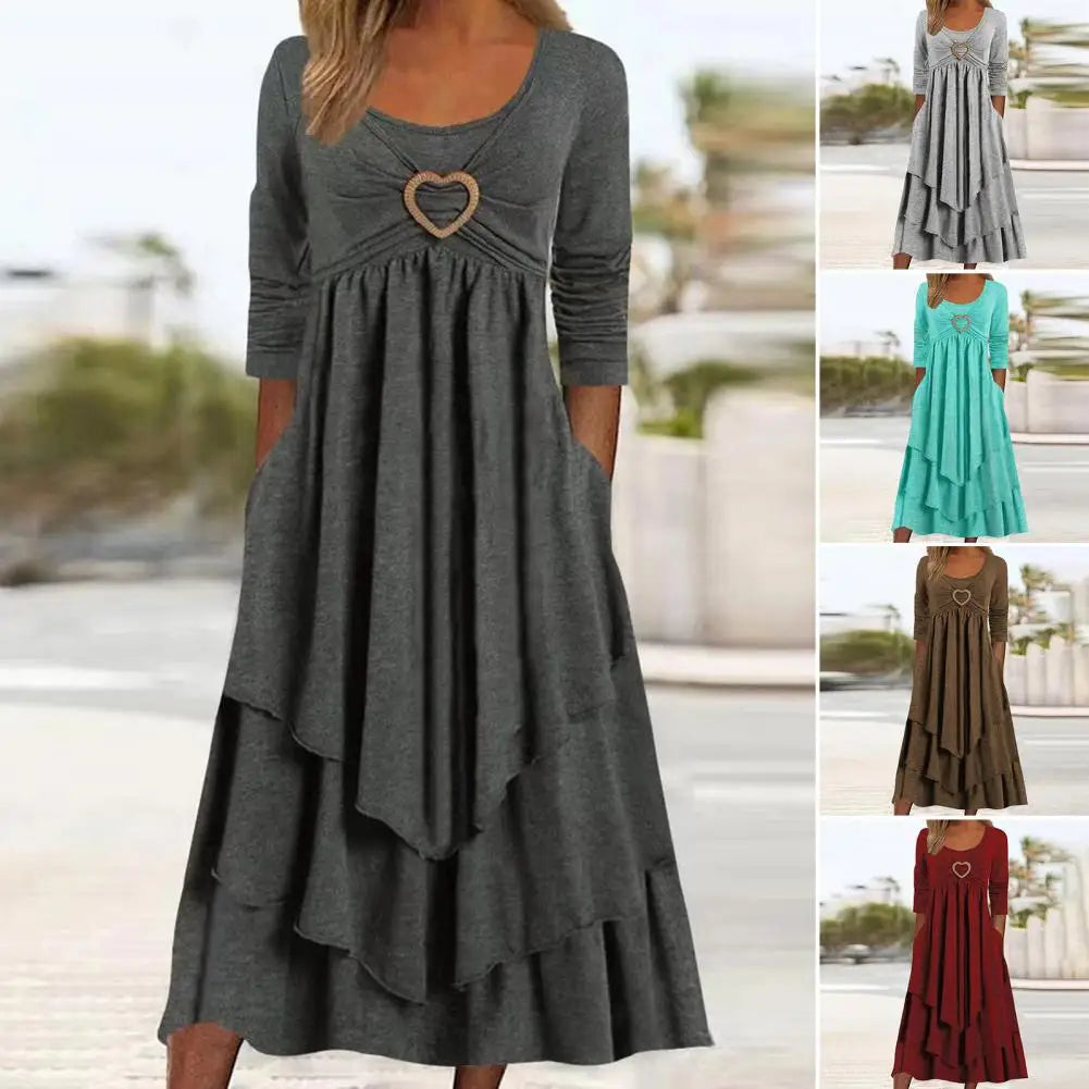 Long Sleeve  O-Neck Maxi Dress