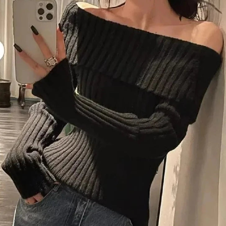 Off The Shoulder Full Sleeve Knitwear Jumper