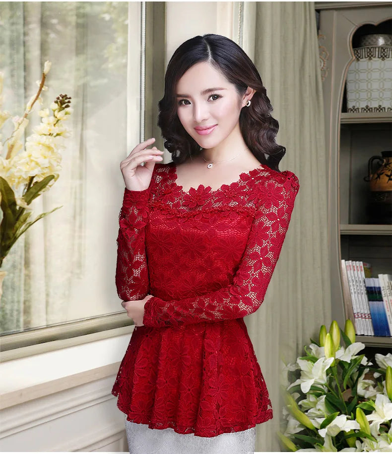 Ruffles blouse Long sleeve Lace Shirt