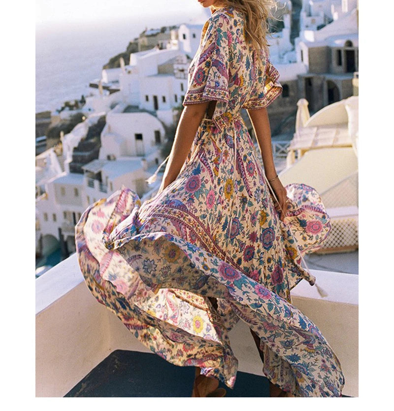 Floral Bat Sleeve Bohemian Maxi Dress