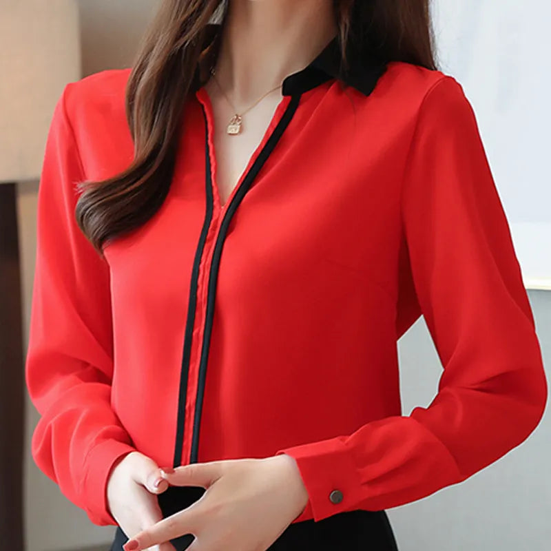 Down Collar Chiffon Office Blouse