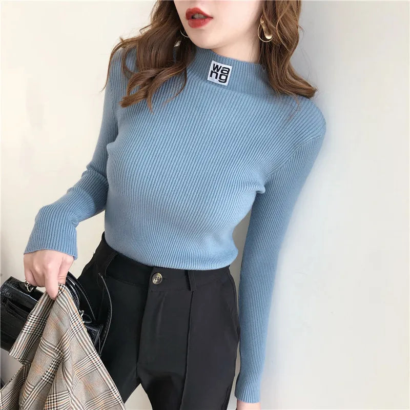 Half Turtleneck Pullovers Solid Appliques Women Sweaters